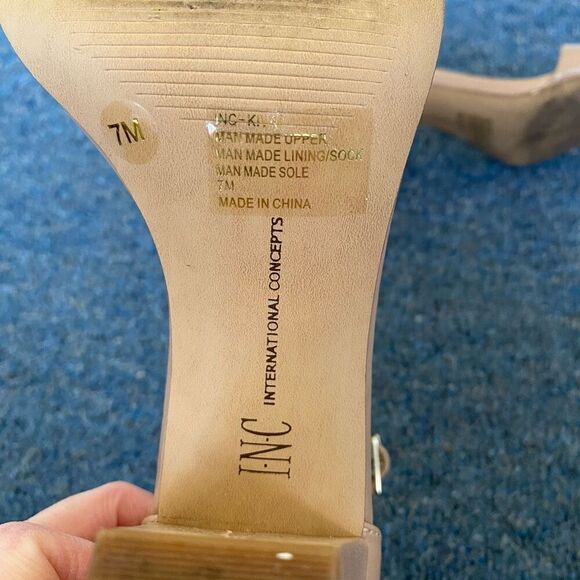 INC International concepts women 7 tan open toe strap 3.5” heel w/ankle buckle - Picture 7 of 10